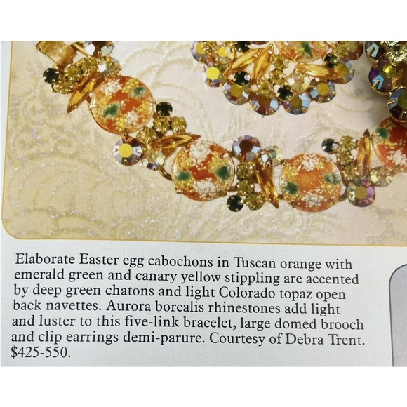 VINTAGE JULIANA DELIZZA ELSTER D&E ORANGE GREEN EASTER EGG RHINESTONES BROOCH - Picture 5 of 7